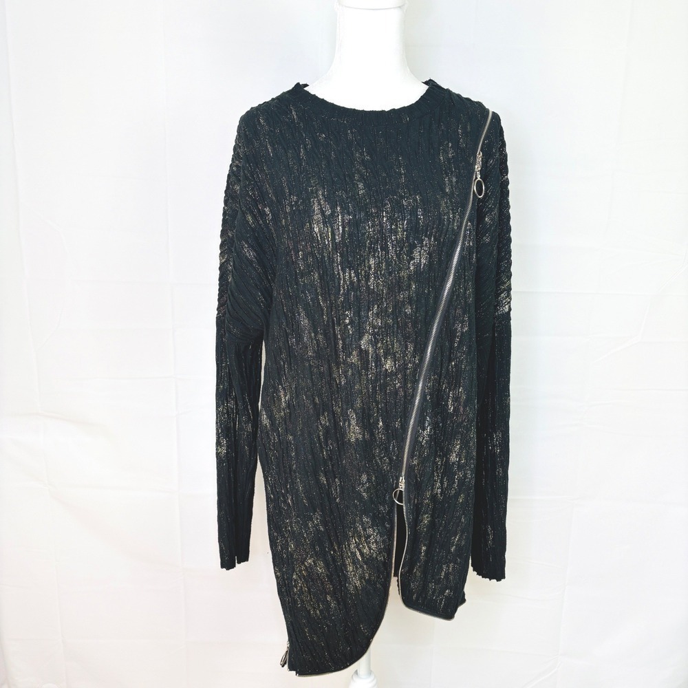 TOV‎ Metallic Zipper Detail Tunic Asymmetrical Top 42 Large Y2K Whimsigoth